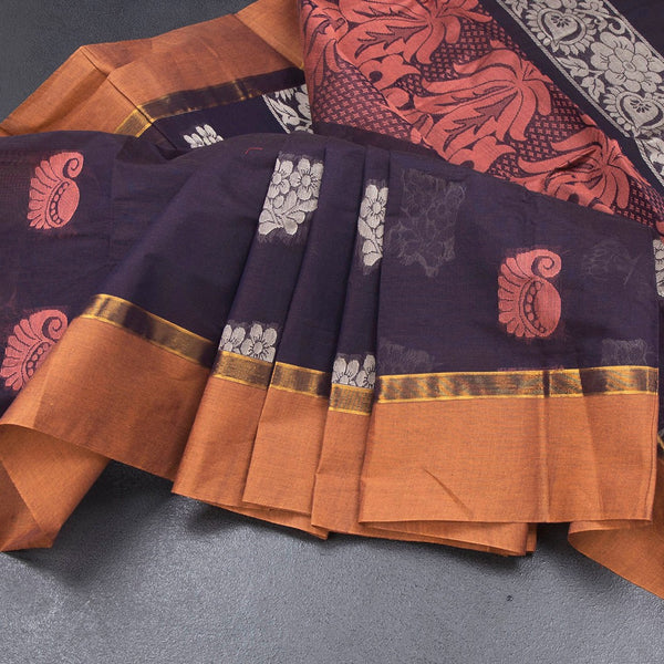 KTSR42064-Negamam-Cotton-Dark-Purple-Thread-Embossed-Saree-main