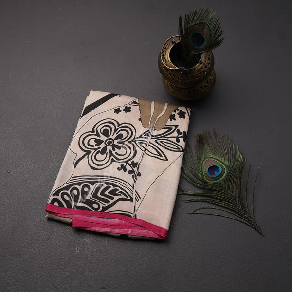 Pure Silk Printed Cream Saree 04