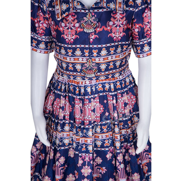 Dark Blue Printed Long Frock