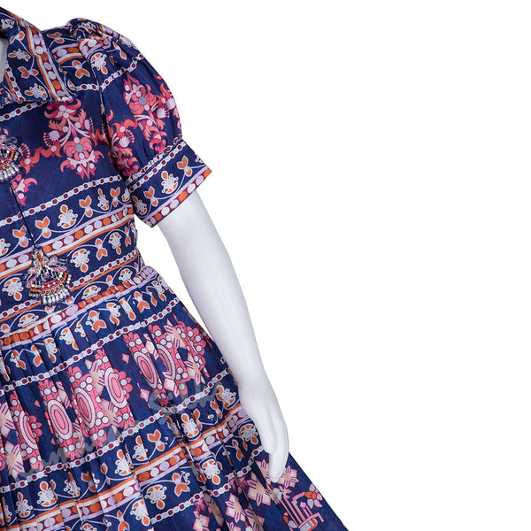 Dark Blue Printed Long Frock