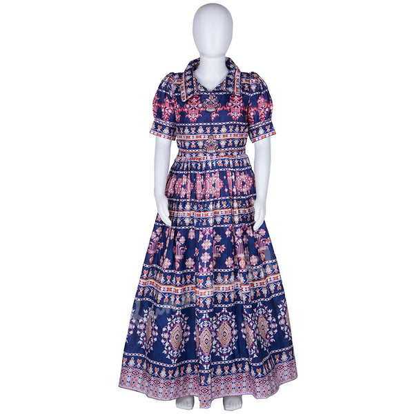 Dark Blue Printed Long Frock