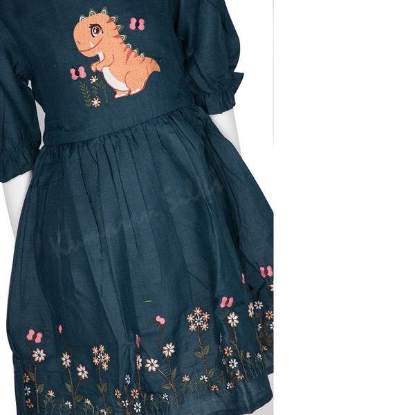 Teal Blue Embroidered Short Frock