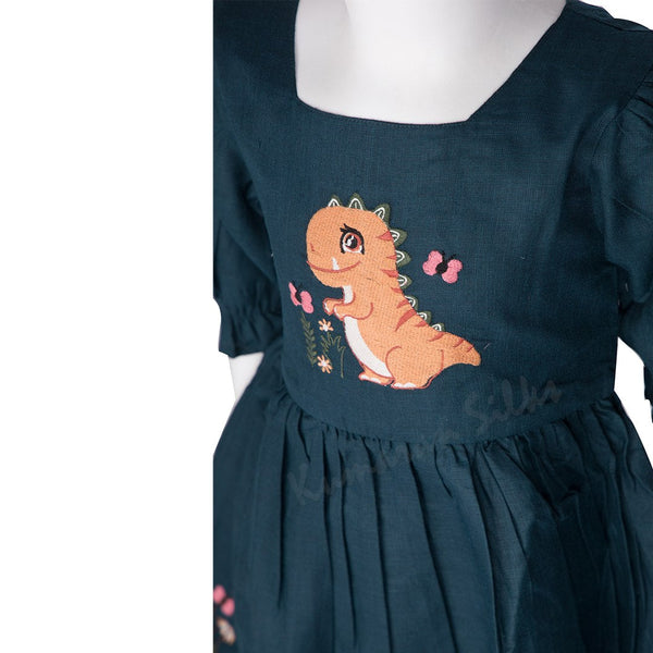 Teal Blue Embroidered Short Frock