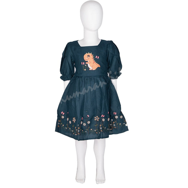 Teal Blue Embroidered Short Frock