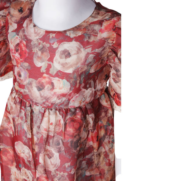 Dark Peach Printed Short Frock