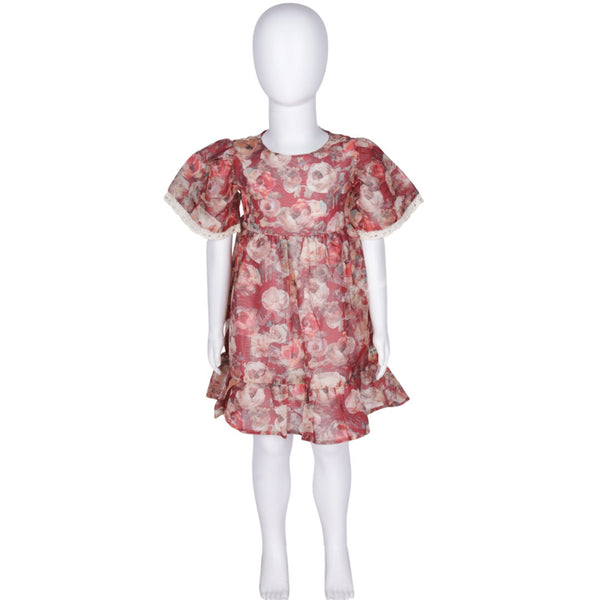 Dark Peach Printed Short Frock