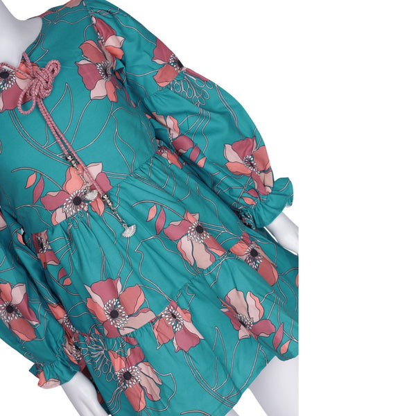 Peacock Green Printed Short Frock