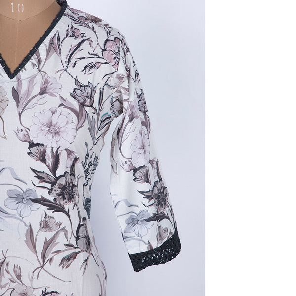 Cotton Printed Cream Kurtis