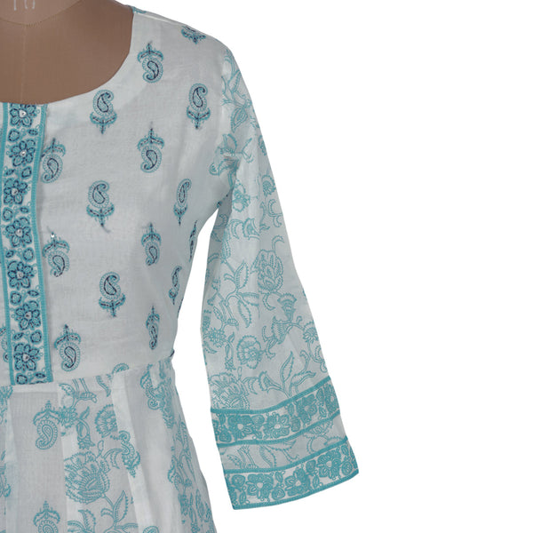 Cotton Printed Cream Umbrella Kurtis