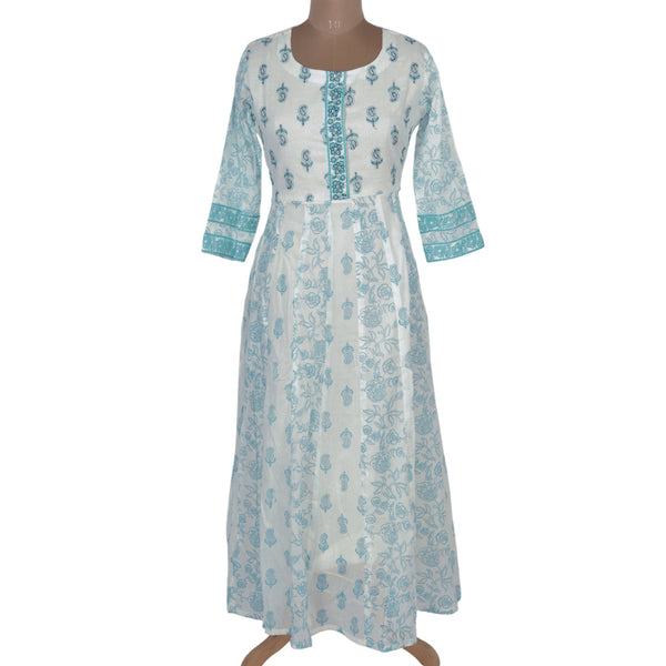 Cotton Printed Cream Umbrella Kurtis