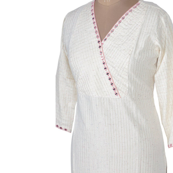 Cotton Cream Zari Stripes Kurtis