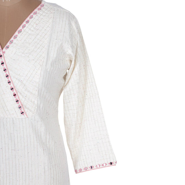 Cotton Cream Zari Stripes Kurtis