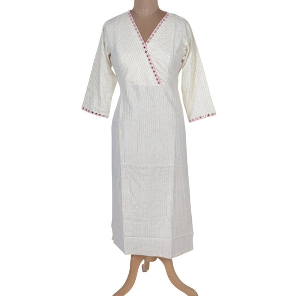Cotton Cream Zari Stripes Kurtis