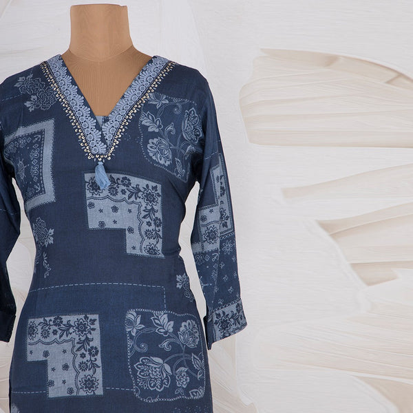 Muslin Printed Navy Blue Kurtis