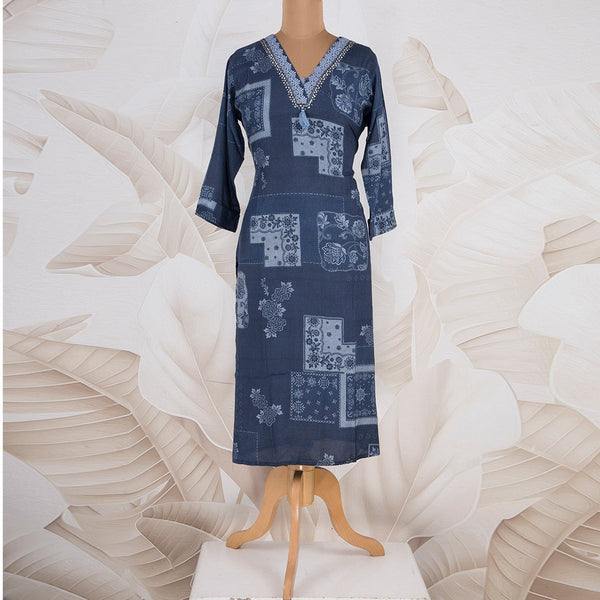 Muslin Printed Navy Blue Kurtis