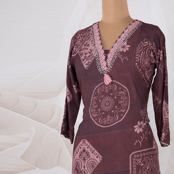Muslin Printed Dark Brown Kurtis
