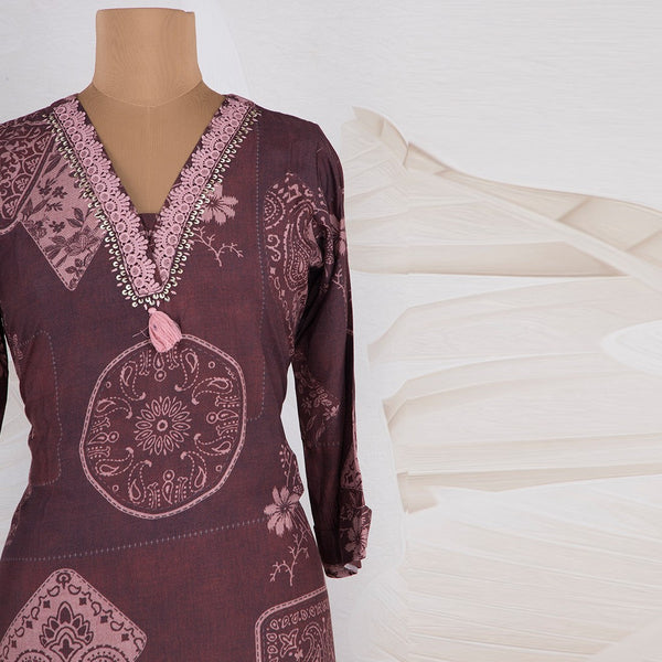 Muslin Printed Dark Brown Kurtis