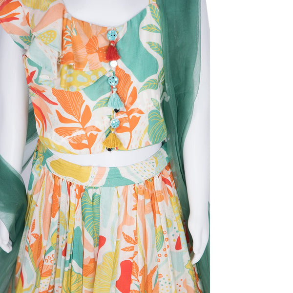 Cream Printed Lehanga Choli