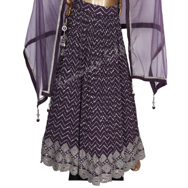 Netted Violet Lehanga Choli With Stone Work