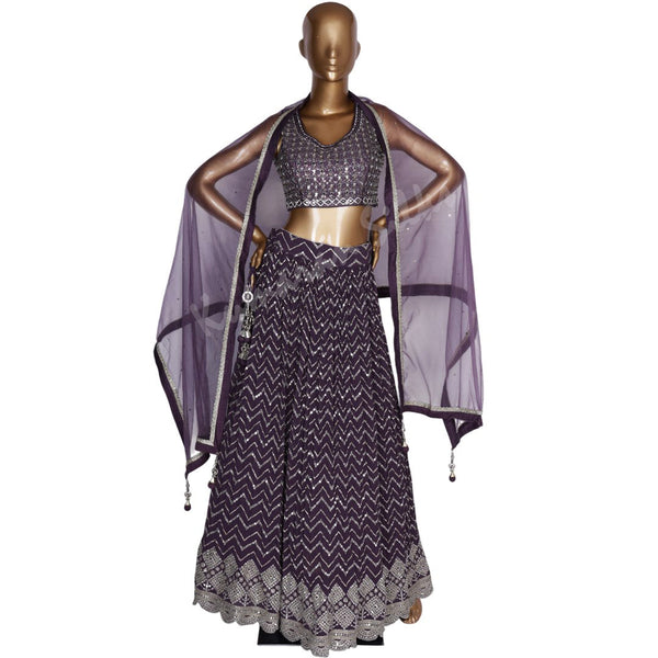 Netted Violet Lehanga Choli With Stone Work