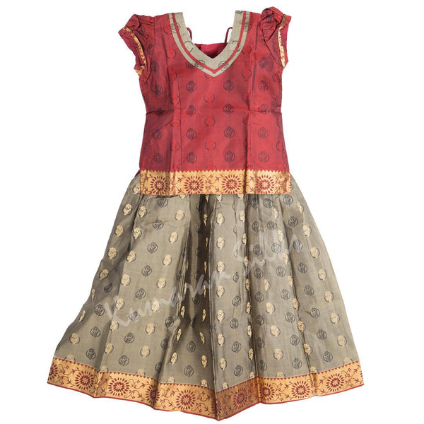 Pure Silk Maroon 8 Years Baby Pavada Set - Kumaran Silks