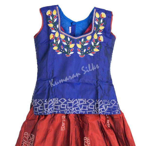 Pure Silk Dark Blue 8 Years Baby Pavada Set - Kumaran Silks