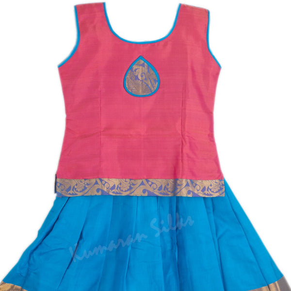 Pure Silk Rose Pink 4 Years Baby Pavada Set - Kumaran Silks