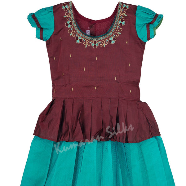 Pure Silk Dark Maroon 10 Years Baby Pavada Set - Kumaran Silks