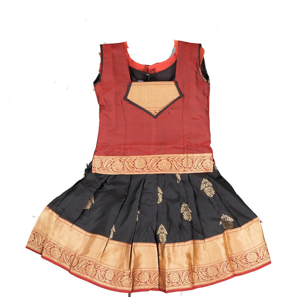 Pure Silk Brick Red With Dark Green 1 Years Baby Pavadai Set