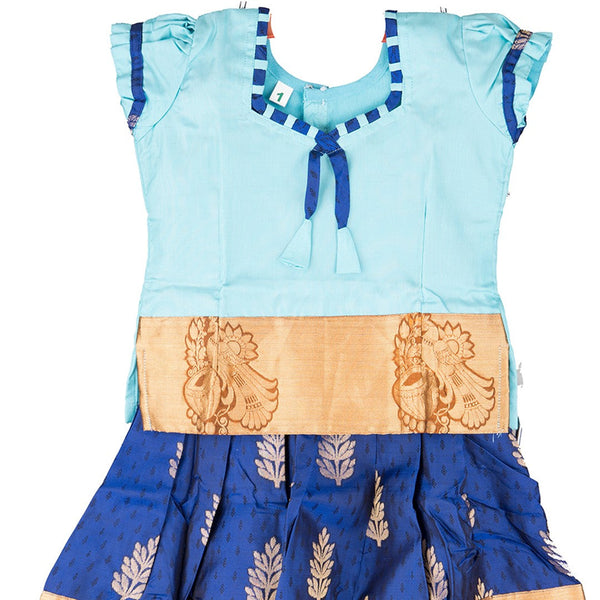 Pure Silk Light With Navy Blue 1 Years Baby Pavadai Set