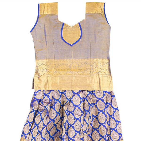 Pure Silk Light Grey With Violet 2 Years Baby Pavadai Set