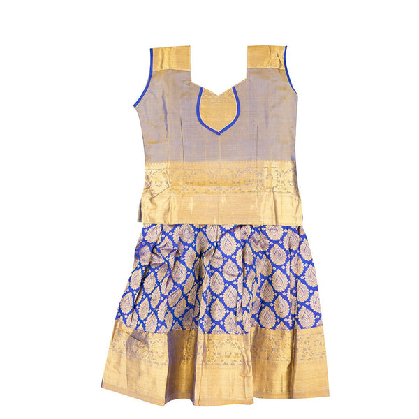 Pure Silk Light Grey With Violet 2 Years Baby Pavadai Set