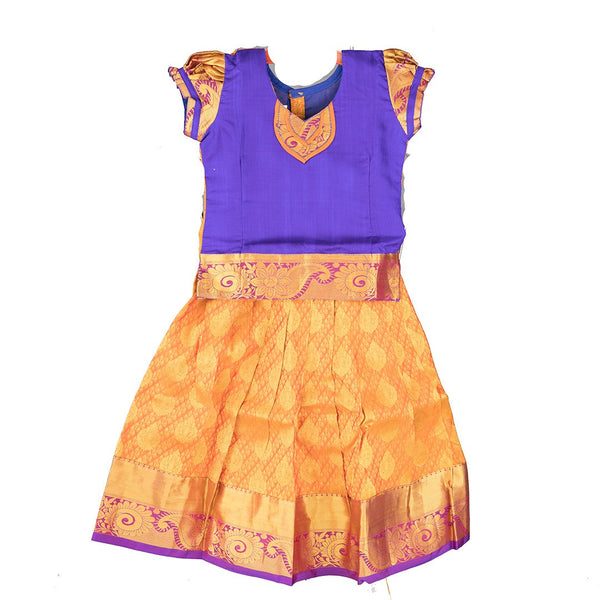 Pure Silk Percian Blue With Gold Yellow 2 Years Baby Pavadai Set