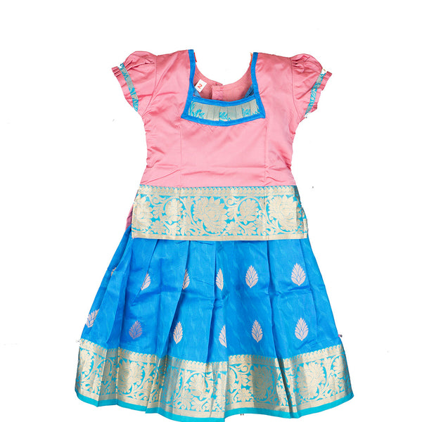 Pure Silk Light Pink With Sky Blue 2 Years Baby Pavadai Set