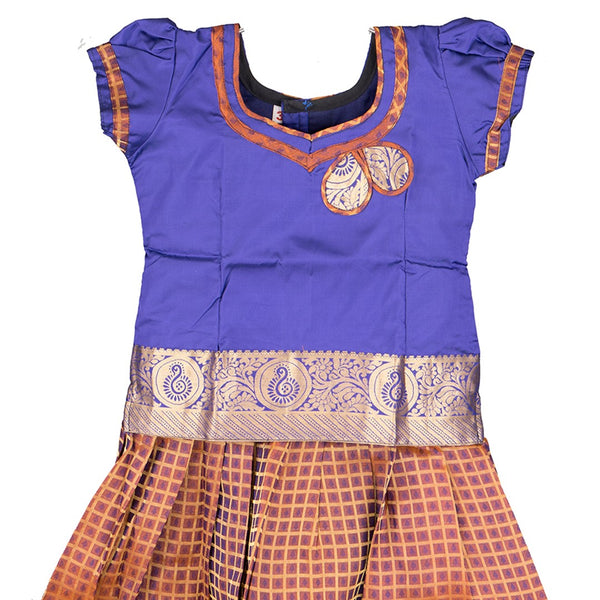 Pure Silk Neon Blue With Light Brown 3 Years Baby Pavadai Set