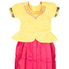 Pure Silk Lemon Yellow Dark Pink 3 Years Baby Pavadai Set