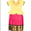 Pure Silk Lemon Yellow Dark Pink 3 Years Baby Pavadai Set