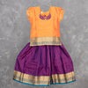 Pure Silk Golden Orange With Magenta Purple 6 Years Baby Pavadai Set