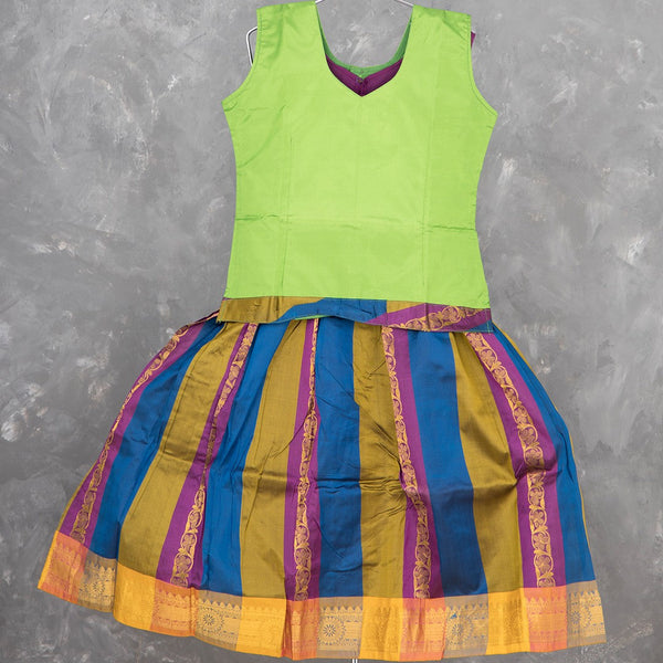 Pure Silk Pale Green With Multi Colour 7 Years Baby Pavadai Set