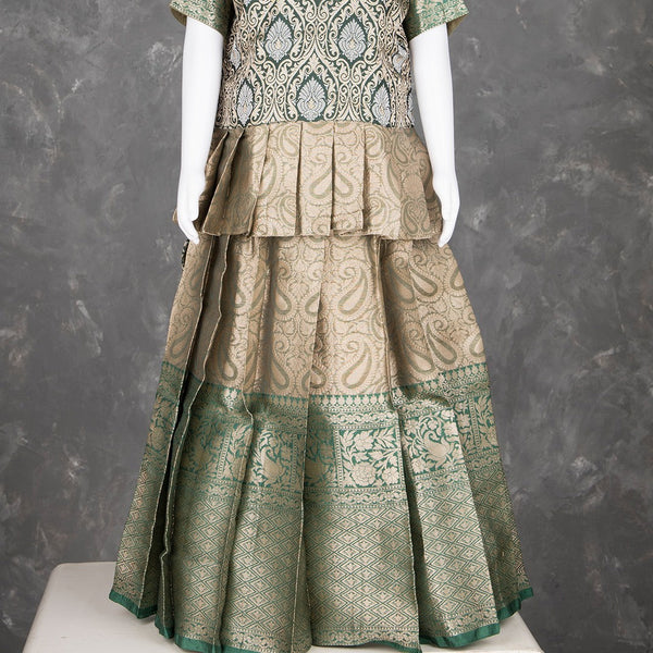 Green Embossed Kids Pavadai