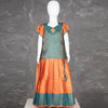 Green And Orange Embossed Kids Pavadai