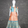 Aqua Blue And Peach Embossed Kids Pavadai