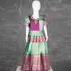 Purple And Green Embossed Kids Pavadai