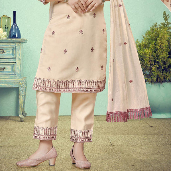 Silk Cotton Cream Salwar Suit 03 - Kumaran Silks