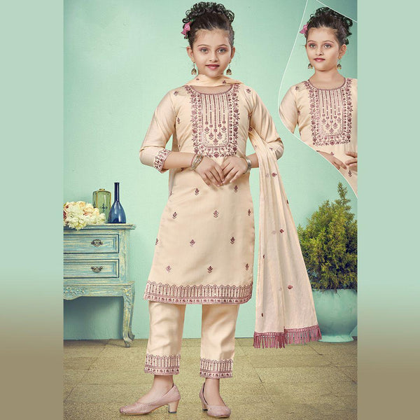 Silk Cotton Cream Salwar Suit 03 - Kumaran Silks