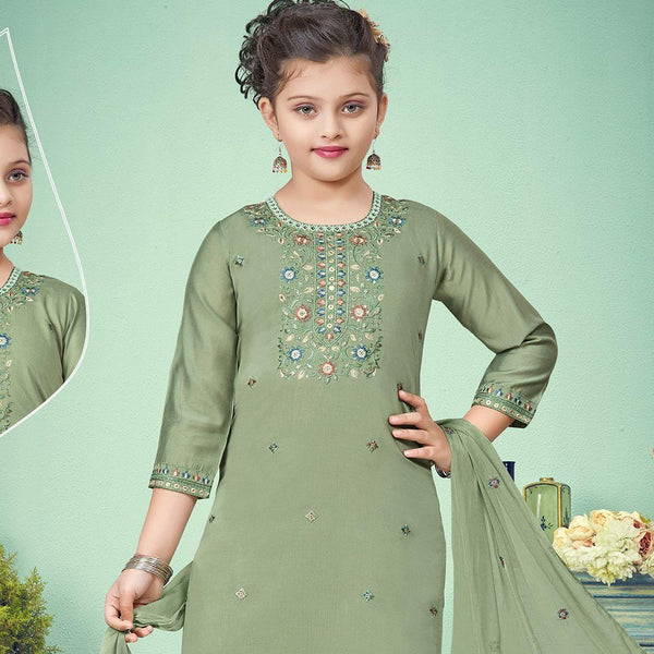 Silk Cotton Sage Green Salwar Suit 02 - Kumaran Silks