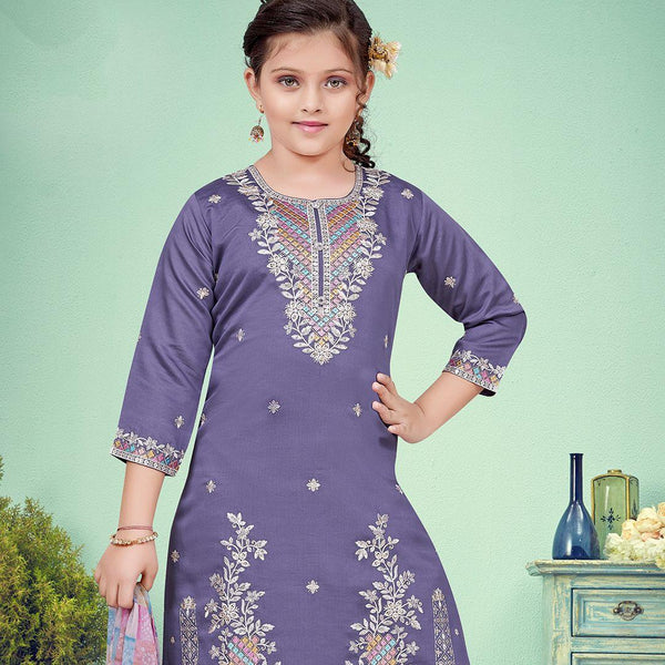 Silk Cotton Grape Violet Salwar Suit - Kumaran Silks