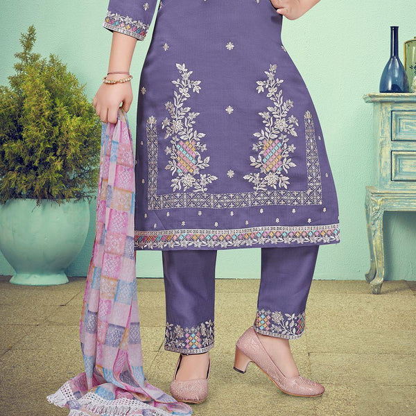 Silk Cotton Grape Violet Salwar Suit - Kumaran Silks
