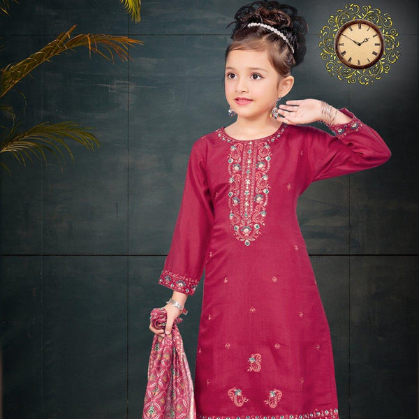 Silk Cotton Rani Pink Salwar Suit 05 - Kumaran Silks