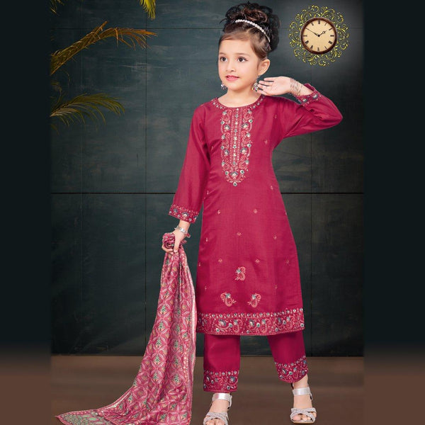 Silk Cotton Rani Pink Salwar Suit 05 - Kumaran Silks
